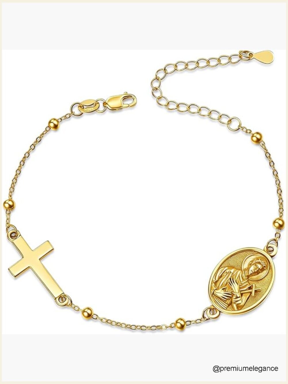 St. Gerard Patron Saint Bracelet 14K Gold Cross Cable Chain